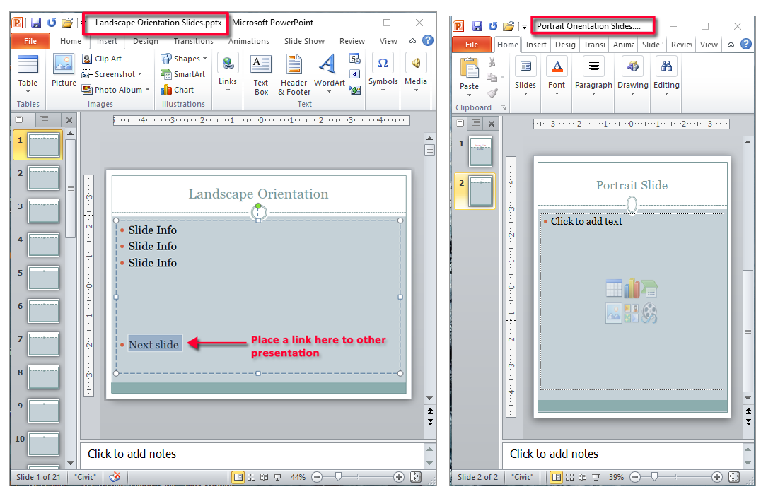 powerpoint presentation portrait and landscape