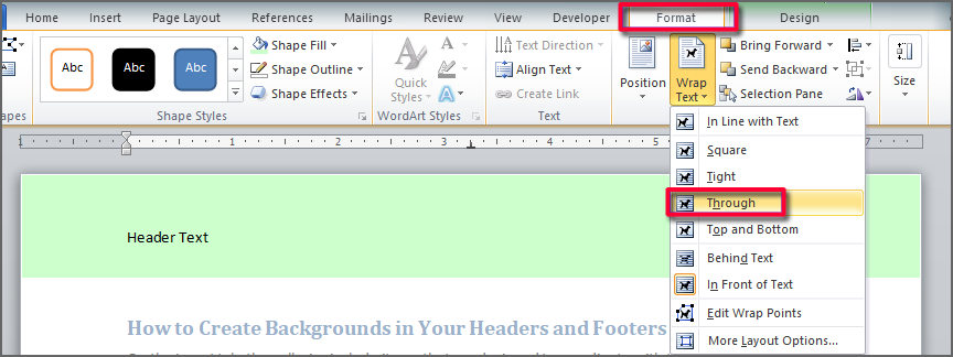Header and Footer backgrounds in Word 2010? | Wyzant Ask An Expert